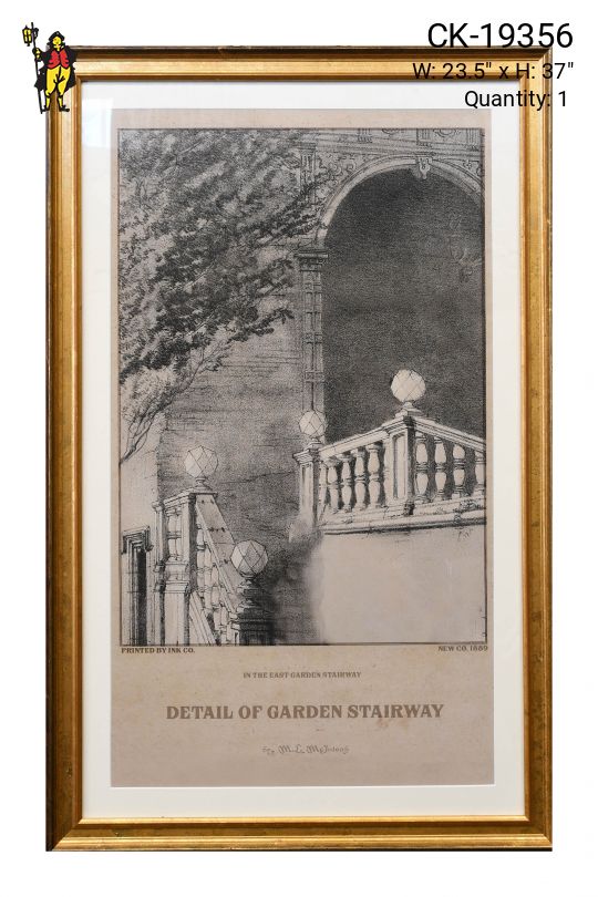 Framed Victorian Era Architectural Illustration