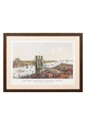 Wooden Framed Cleared Brooklyn Bridge Lithograph