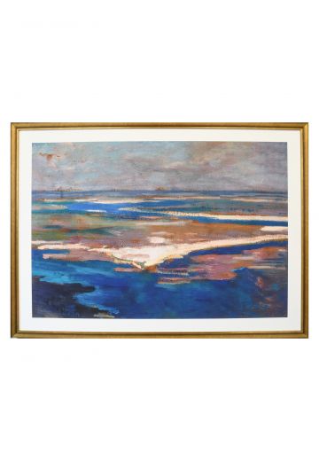 Framed Abstract Landscape Wetland Painting