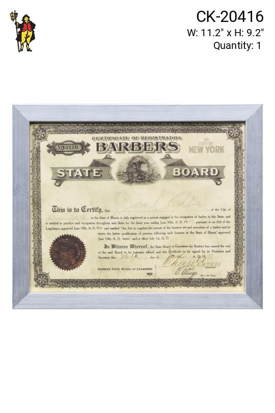 Framed Cleared Barber Licence