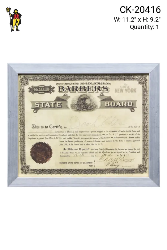 Framed Cleared Barber Licence