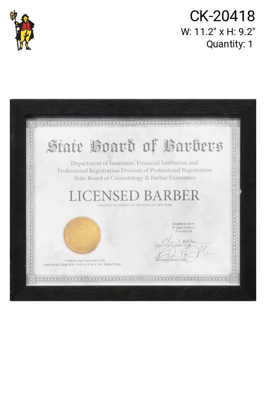 Framed Barber Licence IV