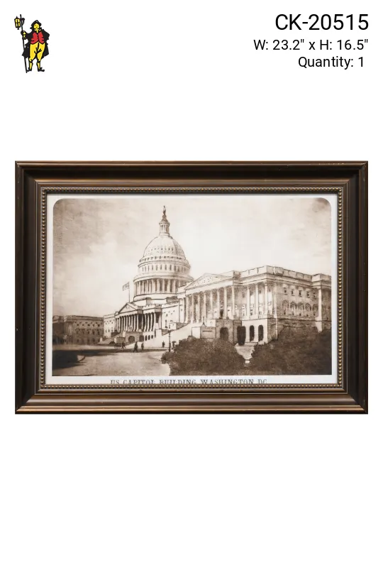 Framed Cleared Lithograph of Government Building - 5