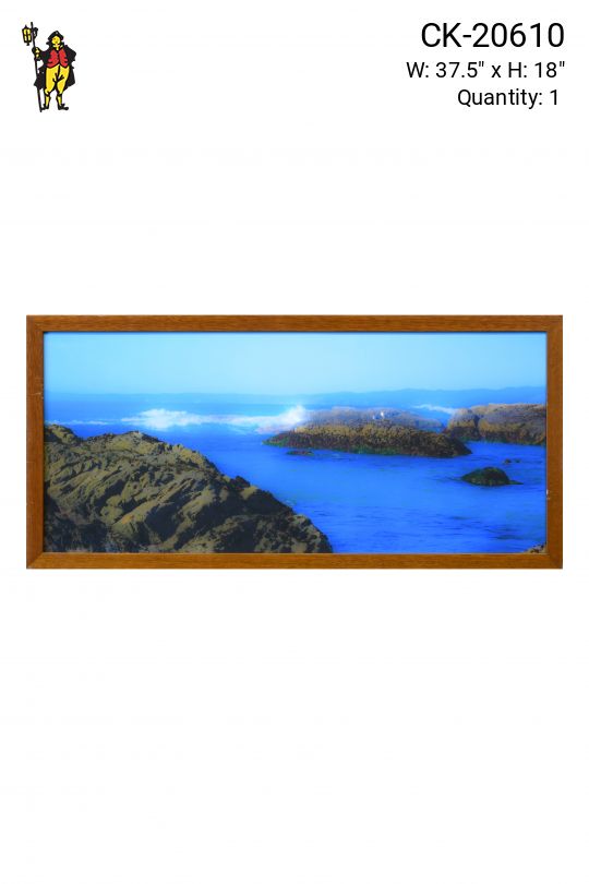 Wooden Framed Rock Formation & Ocean Photograph