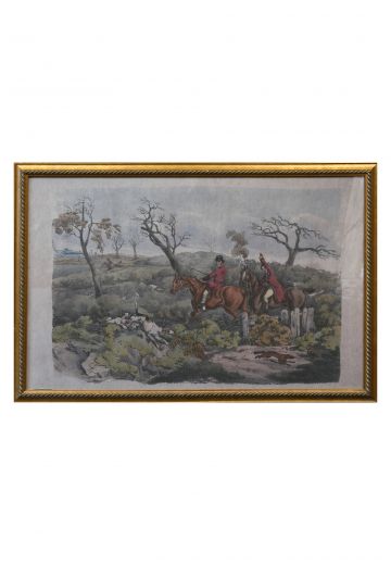 Wooden Framed Hunting Scene Etching - 1