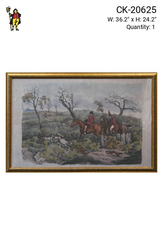 Wooden Framed Hunting Scene Etching - 1