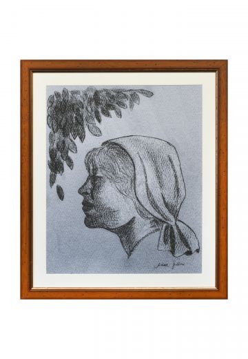 Wooden Framed Charcoal Portrait Drawing