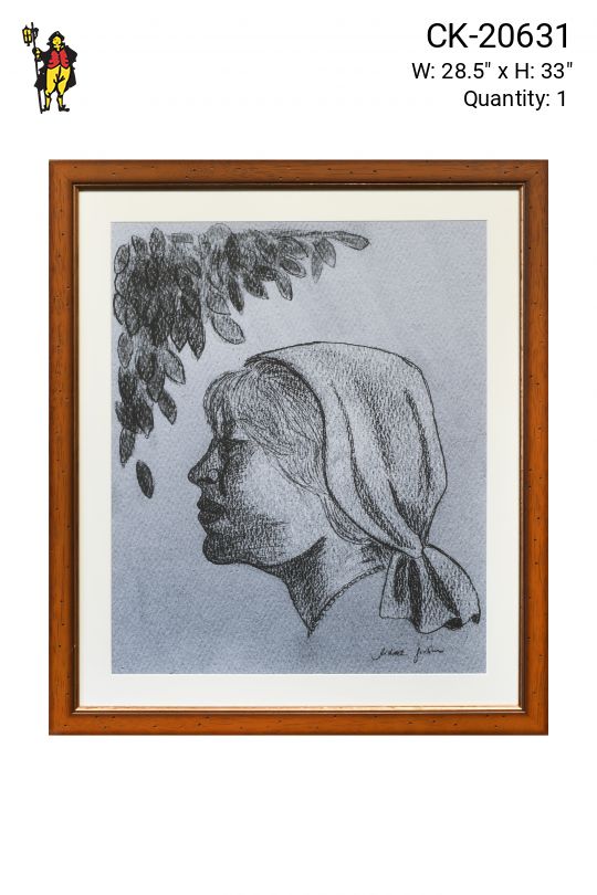 Wooden Framed Cleared Charcoal Portrait Drawing