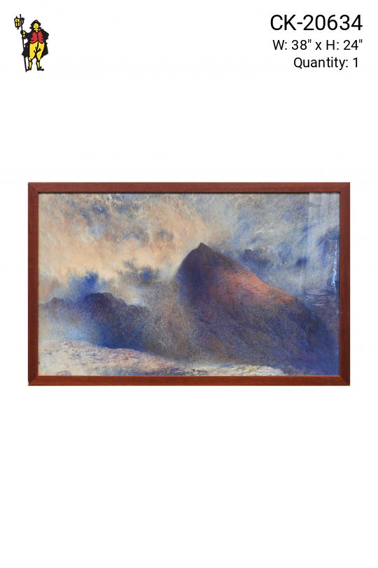 Framed Pastel Mountain Landscape Drawing