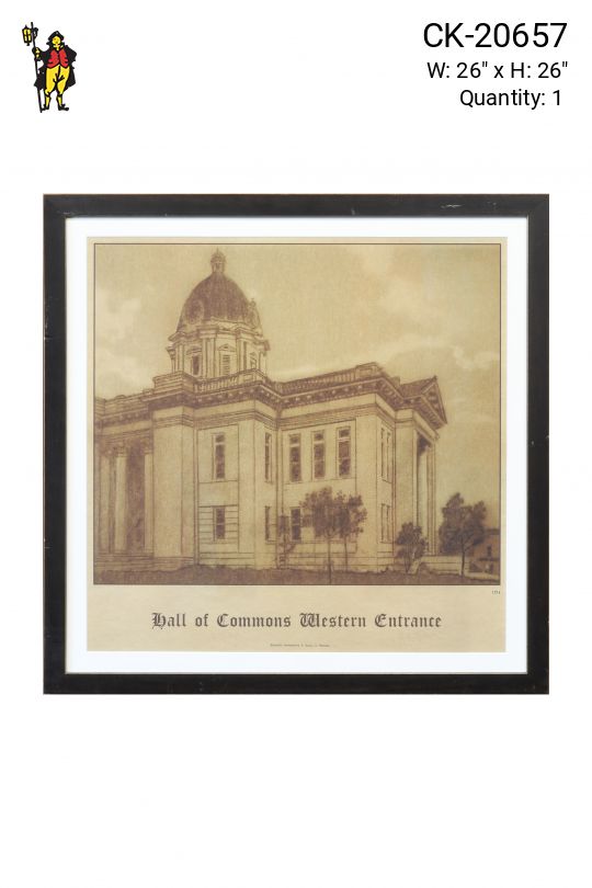 Framed Cleared Lithograph of Neoclassical Architecture