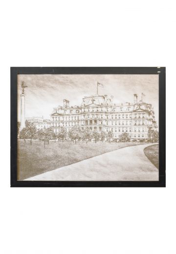Framed Cleared Lithograph Print of Neoclassical Building