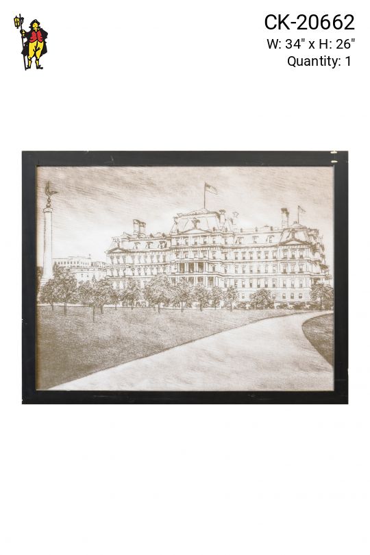 Framed Cleared Lithograph Print of Neoclassical Building