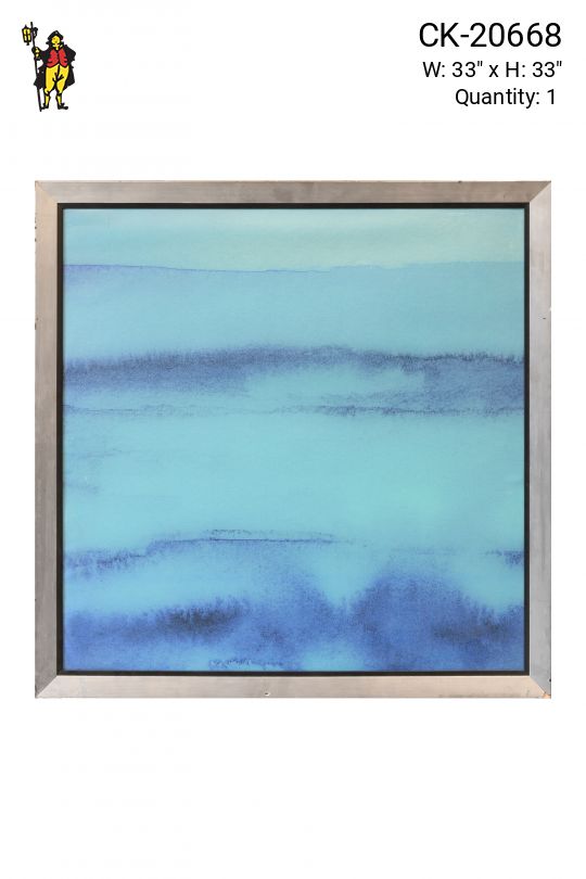Framed Cleared Abstract Minimalist Blue Gradient Painting