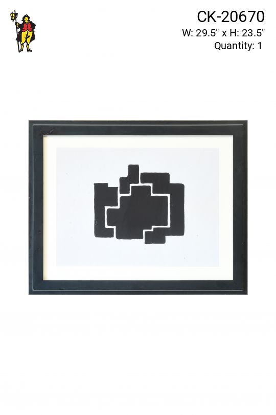 Black Framed Cleared Mid Century Minimalist Abstract Geometric Shapes Print - 1