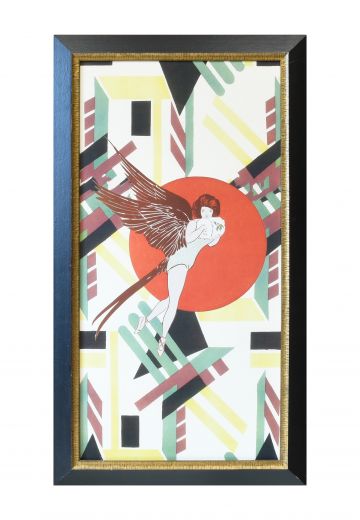Framed Cleared Art Deco Style Mixed Media Illustration
