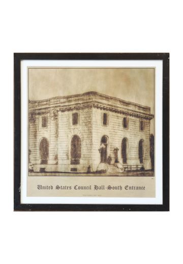 Framed Architectural Illustration of Council Hall Building