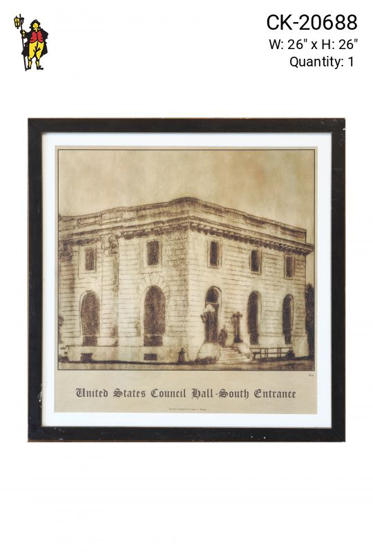 Framed Architectural Illustration of Council Hall Building