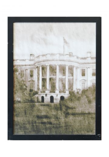 Framed Cleared Charcoal Drawing of The White House
