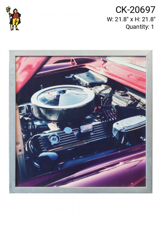 Framed Pop Art Style Car Engine Photograph