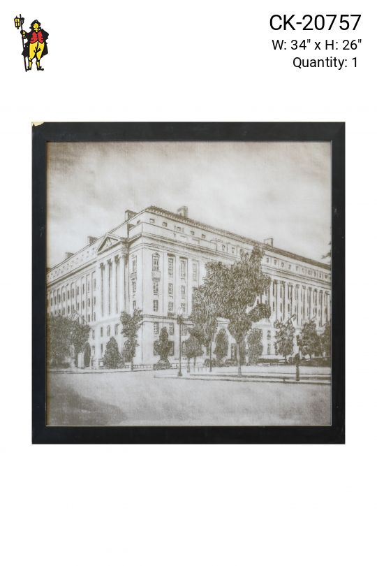 Framed Cleared Sepia Toned Etching of Neoclassical Building