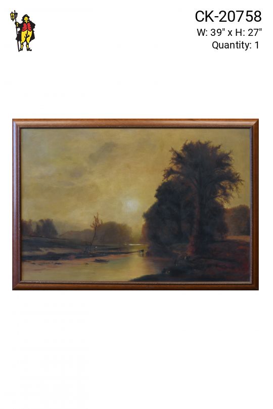 Framed Cleared River Sunset Oil Painting
