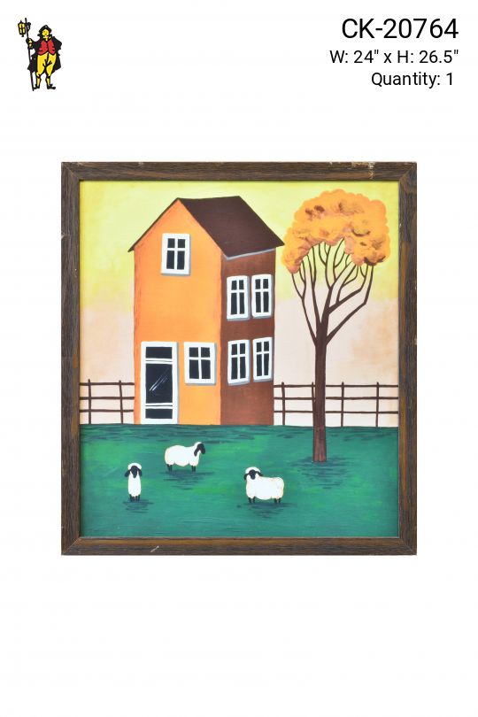 Framed Salt Box Style Folk Art Painting - 1