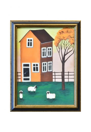 Framed Cleared Salt Box Style Folk Art Painting - 2