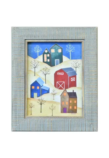 Framed Cleared Salt Box Style Folk Art Painting - 3