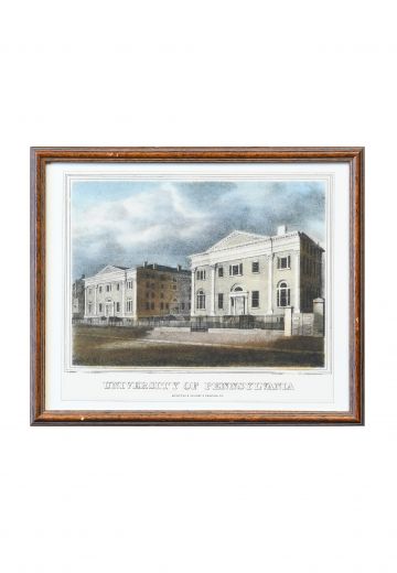 Framed Cleared Hand Colored Lithograph of Academic Building