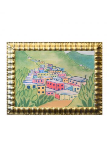 Framed Hillside Village Folk Art