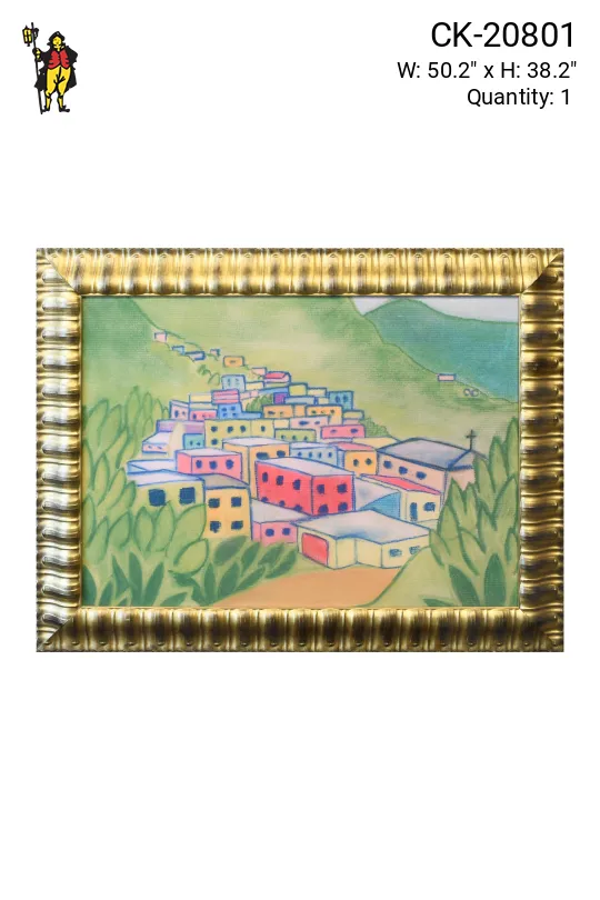 Framed Cleared Hillside Village Folk Art