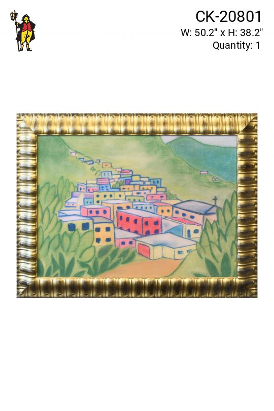 Framed Hillside Village Folk Art