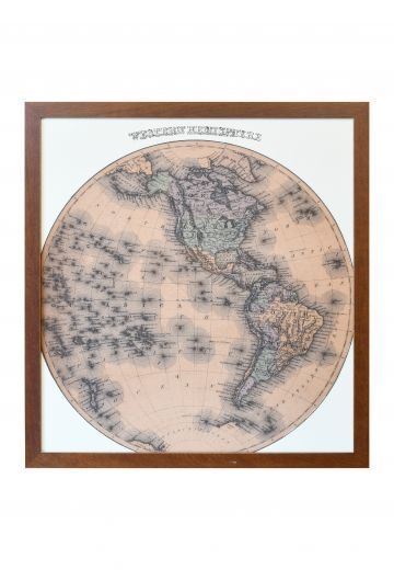 Framed Cleared 19th Century Sepia Western Hemisphere Map