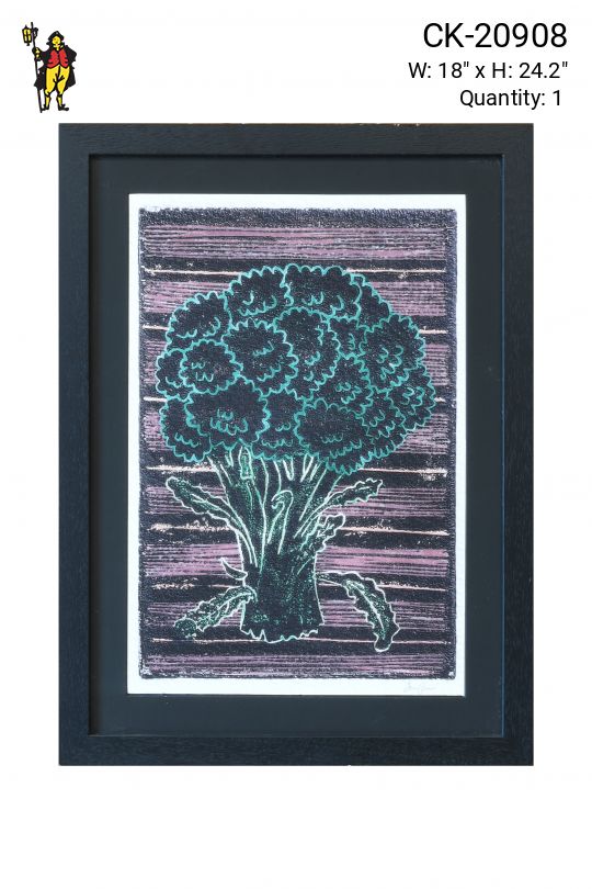 Framed Folk Linocut Block Print