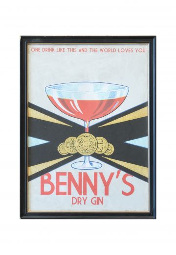 Framed Cleared Mid Century Gin Advertisement