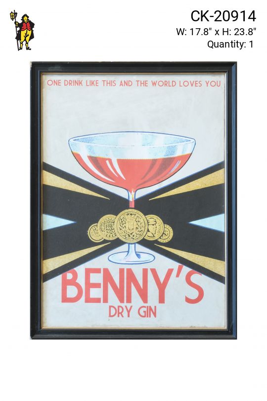 Framed Cleared Mid Century Gin Advertisement