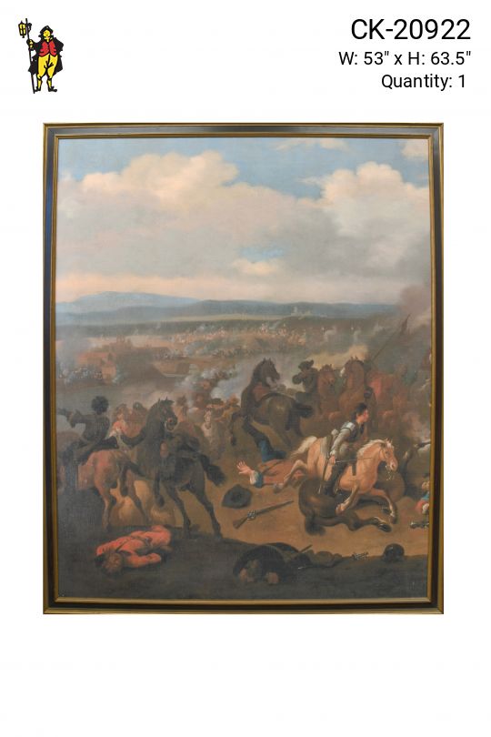 Framed Baroque Style Battle Scene Painting