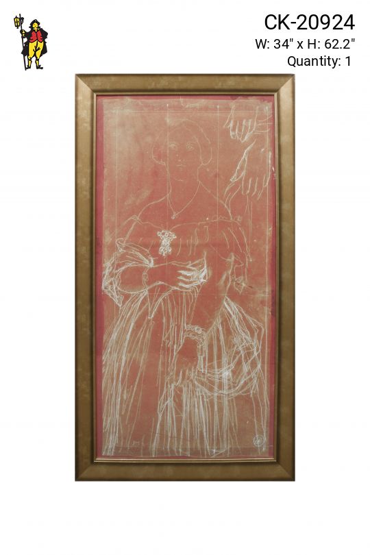 Framed Oversize Line Drawing of Female Figure