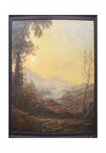 Framed Mountain Valley Landscape Painting
