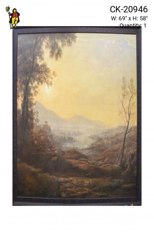 Framed Mountain Valley Landscape Painting
