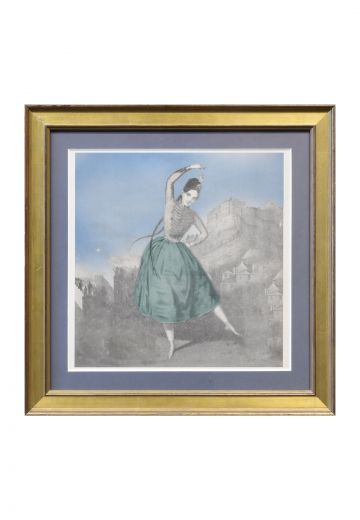 Mid Century Hand Colored Ballerina Lithograph