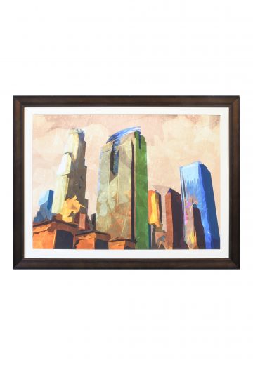Framed Cleared Digital Print of Stylized Skyscrapers
