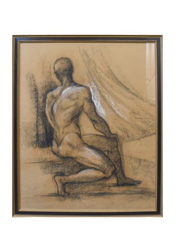 Framed 19th Century Charcoal Study of Figure