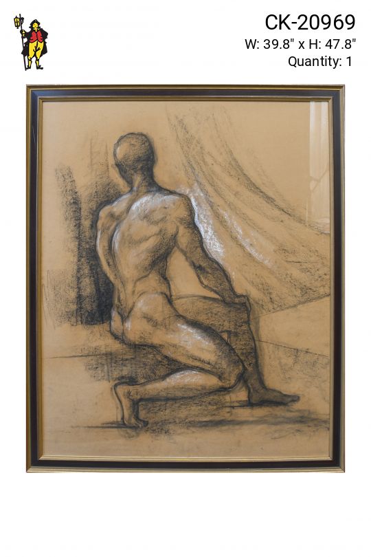 Framed 19th Century Charcoal Study of Figure