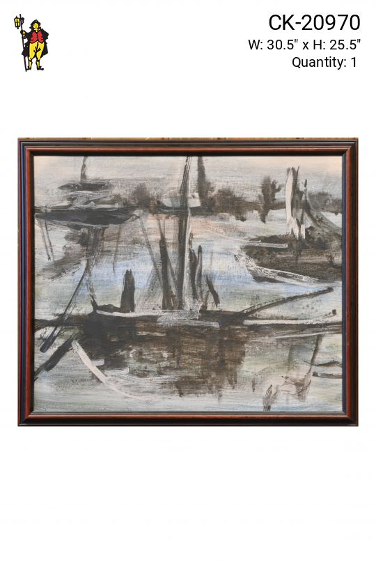 Framed Mid Century Harbor Scene Painting - 1