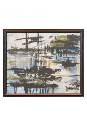 Framed Mid Century Harbor Scene Painting - 2