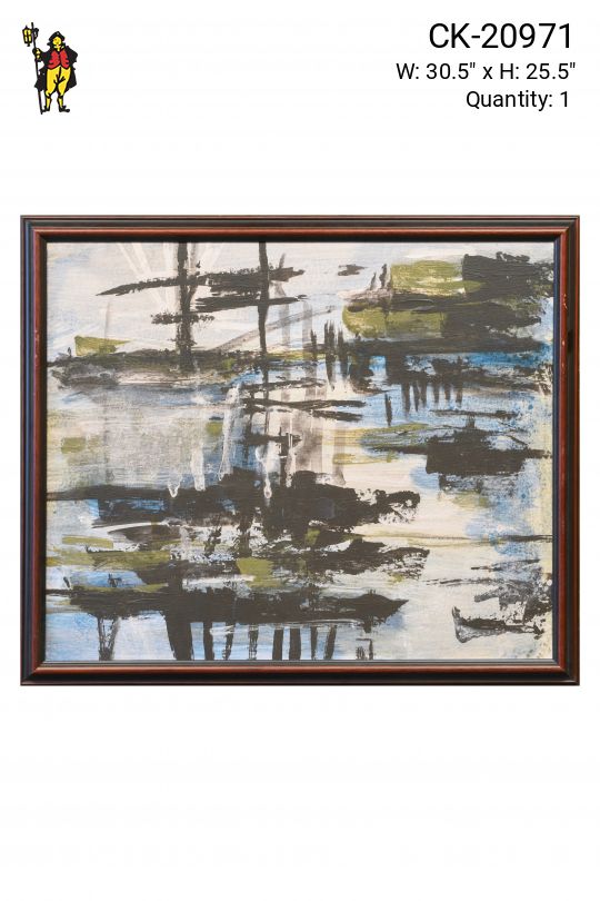 Framed Mid Century Harbor Scene Painting - 2