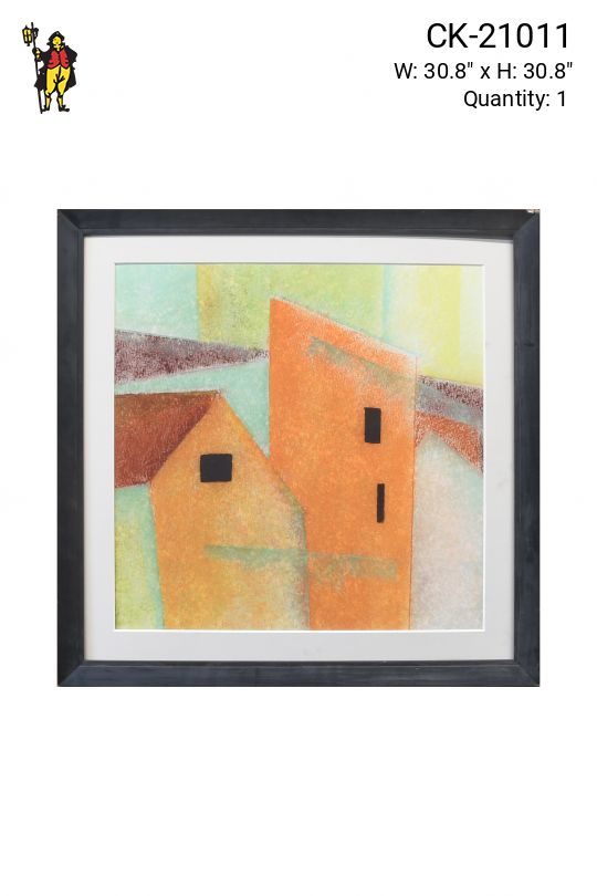 Framed Mid Century Pastel of Geometric Buildings
