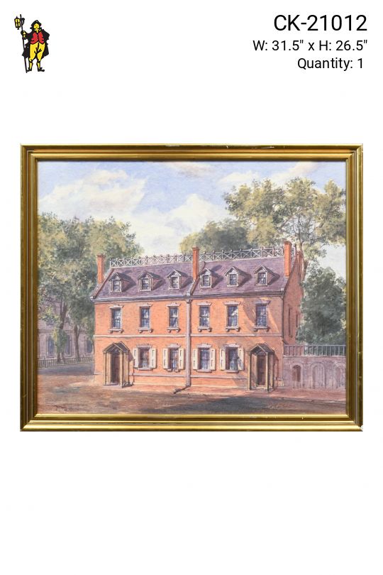 Framed American Colonial Revival Watercolor