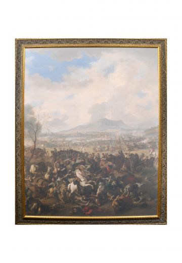 Framed Chaotic Battle Scene Painting